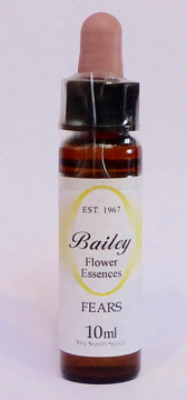 Fears Bailey Composite Flower Essence - 10ml Stock bottle 10ml dropper bottle of the Bailey Essence 'Fears' against a white background