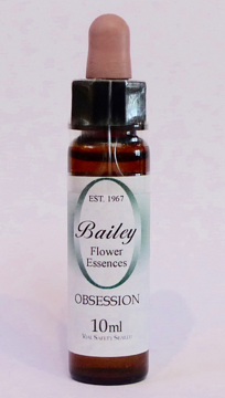 Obsession Bailey Composite Flower Essence - 10ml Stock bottle 10ml dropper bottle of the Bailey Essence 'Obsession' against a white background