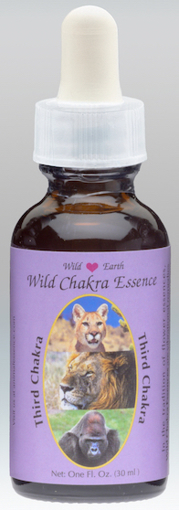 Single bottle of the Wild Earth combination 'Third Chakra' with a purple label showing the animals Mountain Lion, Lion, and Gorilla.