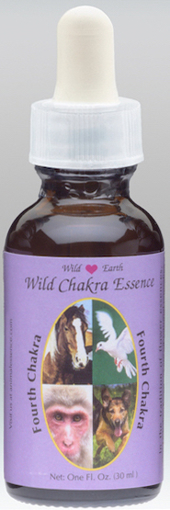 Single bottle of the Wild Earth combination 'Fourth Chakra' with a purple label showing the animals Wild Horse, Dove, Snow Monkey, and Mutt
