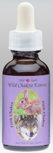 Single bottle of the Wild Earth combination 'Fifth Chakra' with a purple label showing the animals Rabbit and Wolf .