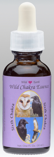 Single bottle of the Wild Earth combination 'Sixth Chakra' with a purple label showing the animals Owl, Hawk, Raven, and Crow.